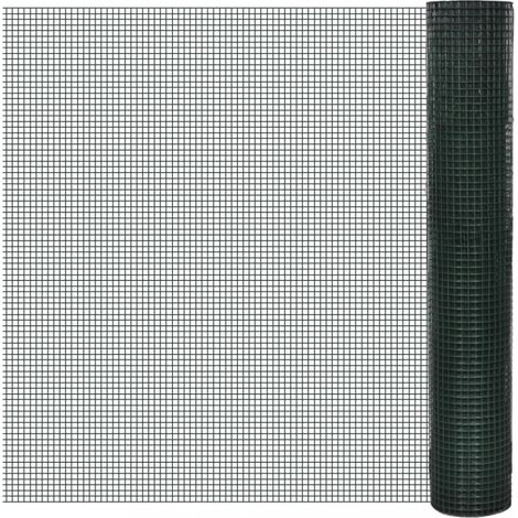 vidaXL Chicken Wire Fence Galvanised with PVC Coating 25x1 m Green