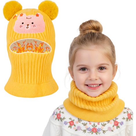 Ensemble bonnet et cache-cou d'hiver pour enfants de 4 à 8 ans - Bonnet en maille coupe-vent avec doublure polaire, couvre-chef multifonctionnel pour temps froid, idéal pour les activités de plein air (1/5)