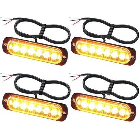 4X Feux de Pénétration à 6 LEDs Orange Etanche IP65 pour Véhicules avec Adaptateur de Cigarette/Prise Allume-Cigare 12/24V - pour Véhicules d'Urgence, Tractopelle, Chariot à Fourche, Dépanneuse (1/5)