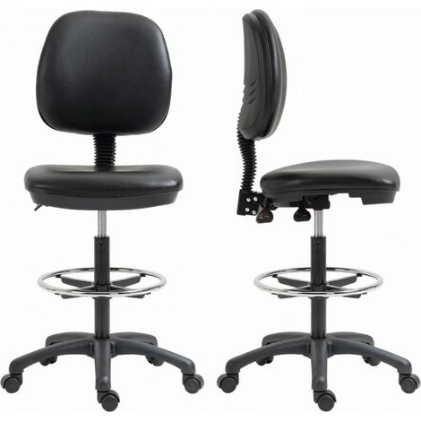 Silla de trabajo alta regulable con respaldo y ruedas 360° en PVC negro MODENUIT (1/5)