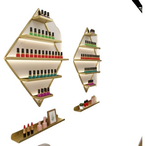 Support à vernis à ongles, en fer, mural, 5 niveaux, capacité de 90 bouteilles, couleur dorée (1/5)