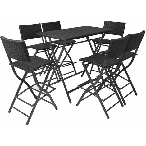 Set da Giardino 7 pz Salotto da Giardino Pieghevole in Acciaio e Polyrattan Nero (1/5)