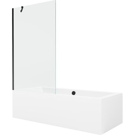 Mexen Cube Rechteckige Badewanne 180 x 80 cm mit Verkleidung und 1-flügeliger Duschwand 100 cm, transparent, schwarz (1/5)