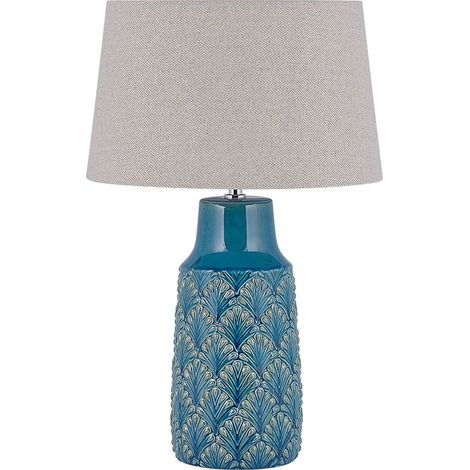 Beliani – Lampe à poser céramique bleue 55cm – Abat-jour tissu gris – E27 Max 40W – Style rétro pour salon traditionnel