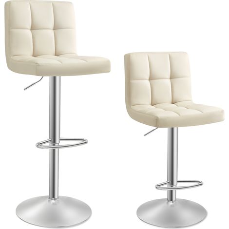 Chaises de Bar, Lot de 2, Tabourets Hauts, Hauteur Réglable, Blanc (1/5)