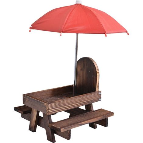 Mangeoire À Écureuils - En Bois De Pin Résistant Aux Intempéries - Table Picnic Avec Parapluie - Pour Jardin Extérieur - 1 Pièce