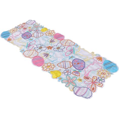 Nappes/sets de table multicolores à motifs de lapins de Pâques, 1 pièce, en lin (1/5)