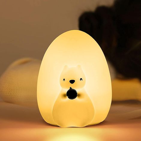 Veilleuse écureuil pour enfants, veilleuse bébé en silicone mignonne avec commande tactile, lampe LED portable rechargeable et souple en forme d'animal N