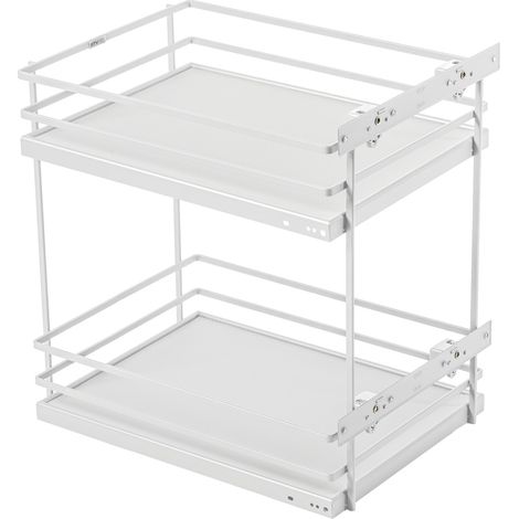 Panier Coulissant de Cuisine Movix Pro, 2 Niveaux pour Caisson 300mm, Capacité 15kg, Fond Plein Antidérapant, Rangement de Meuble, Blanc (Vendu sans Glissières) (1/2)