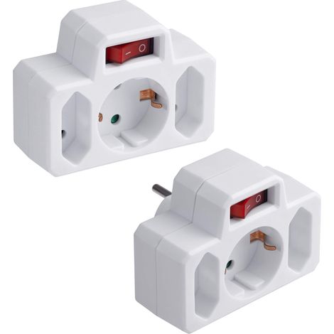 Meister 7421230 7421230-Set di 2 Spine intermedie a 3 Prese, Interruttore Illuminato, IP20, per Interni, a Risparmio energetico, Adattatore per Presa Europea, 2 Euro / 1 Schuko
