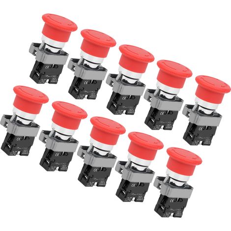 Lot de 10 interrupteurs à bouton-poussoir BERM@, dispositif d'arrêt d'urgence, contacts en alliage argenté BEMXB201ZS 240 V (1/5)