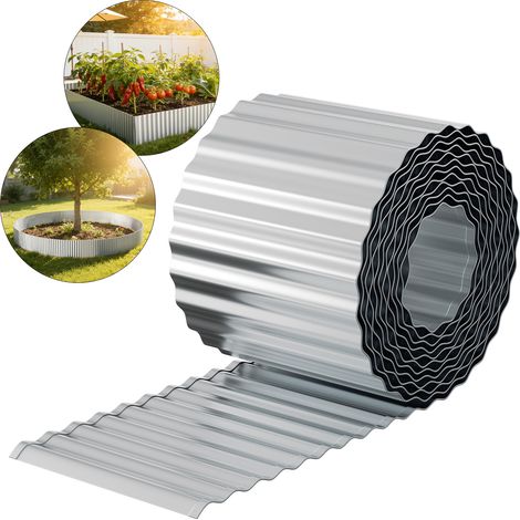 Wolketon Rasenkante 5m, Wellen verzinkt Beetbegrenzung, 15cm Höhe, Raseneinfassung Ideal für Rasenbegrenzung, Metall, Silber