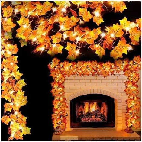 Guirlande lumineuse en érable à 50led, 16,4 pieds, 2 paquets, fonctionne à piles, décorations d'automne pour Thanksgiving et Halloween pour la maison (1/4)