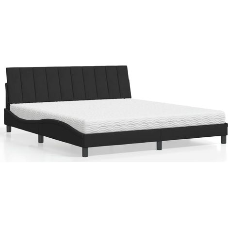 Bett mit Matratze "Hanko" Schwarz 180x200 cm Samt (1/5)
