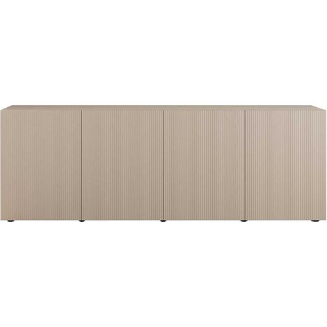 Buffet 4 portes beige façades relief à stries verticales - JANEIRO BEIGE