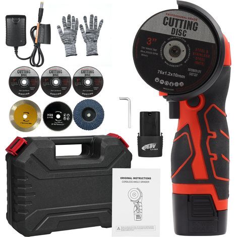 Mini angle grinder 16.8V 7000rpm, 70mm rechargeable home angle grinder, multifunctional and dustproof portable cutting machine, 2 batteries, red (1/5)