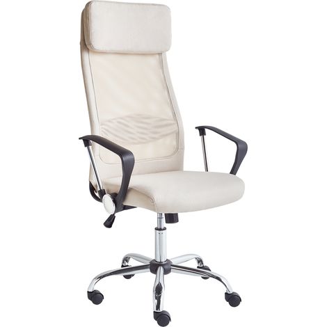 Silla de oficina beige plateado negro poliéster giratorio altura ajustable Pioneer