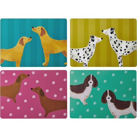 Creative Tops Dog Print Set de 4 manteles Individuales Grandes de Primera Calidad, Resistentes al Calor, Antideslizantes, Resistentes a Las Manchas, con Reverso de Corcho, fáciles de Limpiar