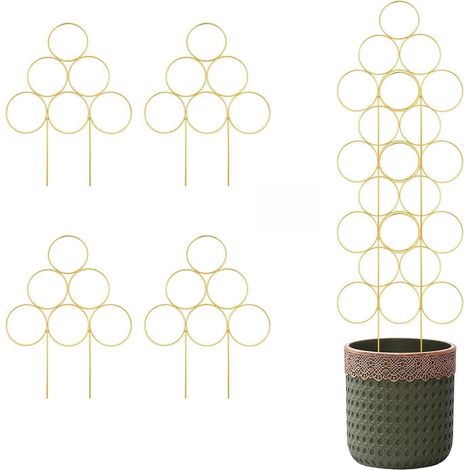 Lot de 4 treillis en fil métallique empilable pour plantes grimpantes - 40 cm - Pour plantes grimpantes - Lierre Monstera, Pothos - Vignes (doré)