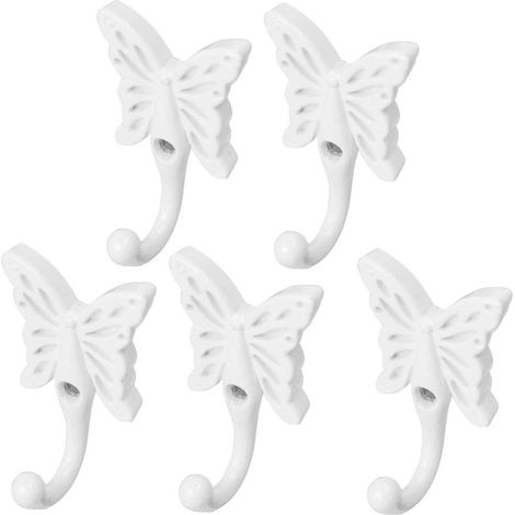 Schmetterlingsförmiger Wandhaken aus Zinklegierung, selbstbefestigend, für Kleidung, Bademäntel, Handtücher oder Badezimmervorhänge. Inklusive Schrauben, weiß, 5er-Set.
