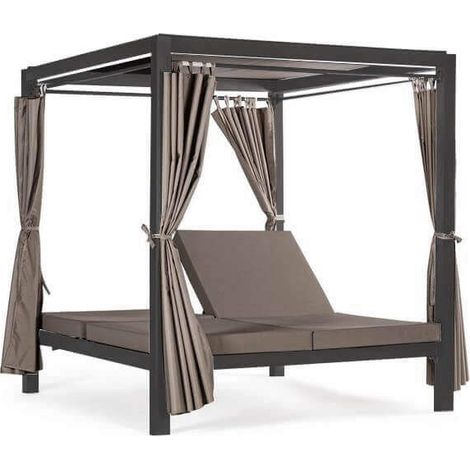 Gazebo letto da giardino 200x150 cm struttura in alluminio con schienale regolabile e tende perimetrali frangivista Luxury -  Black (1/4)