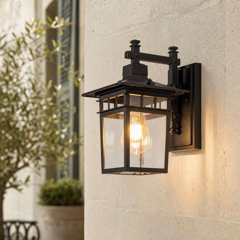 Applique murale extérieure étanche IP65 en aluminium et verre, 12W avec ampoule LED tricolore, pour jardin balcon terrasse noir (1/4)
