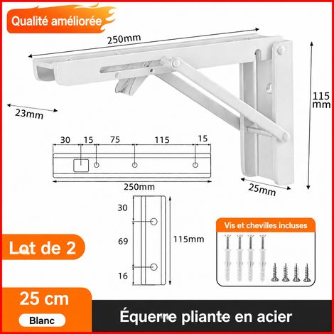 Lot de 2 équerres pliantes triangulaires blanches 10 pouces pour étagère murale blanc 10 25 × 2,5 × 11,5 cm 608 g – Livraison gratuite
