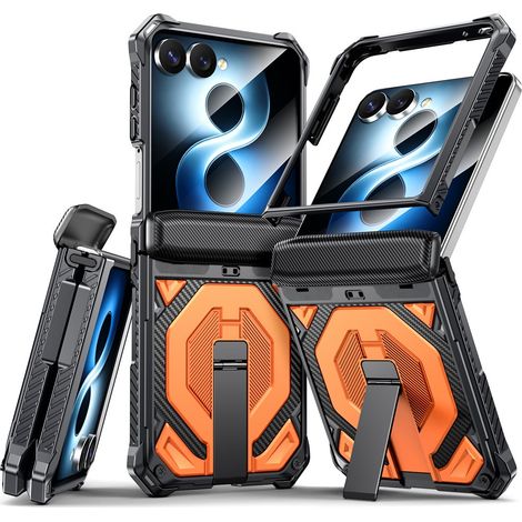 Funda protectora Samsung Galaxy Z Flip 8 con soporte y tapa con bisagra para MagSafe, color naranja. (1/5)