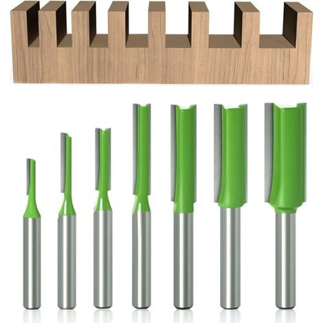 Set de 7 fraises droites 6 mm – Carbure de tungstène pour bois dur – Coupes précises MDF, contreplaqué, panneaux de particules