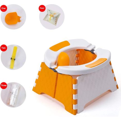 Siège de toilette de voyage pour enfants (orange et blanc)  Siège de toilette pliant  Siège de toilette pour l'intérieur et l'extérieur