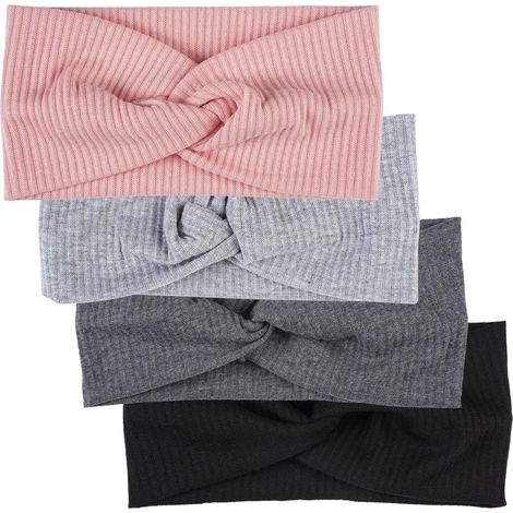 Set di 4 fasce per capelli invernali da donna, adatte anche per primavera e autunno, in cotone elastico, calde e larghe, ideali per sport, yoga, fitness e per l'uso quotidiano. (1/5)