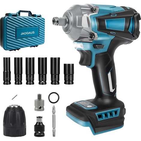 Brushless Cordless Impact Wrench Compatible with 18V Battery, 700 Nm 1/2 Inch Electric Impact Nutrunner, Impact Driver with 6 Sockets, for Car Tire Change (without batteries) (1/5)