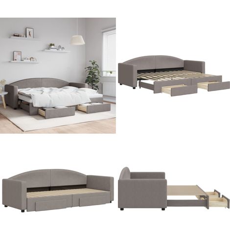 Tagesbett Ausziehbar mit Schubladen Taupe 80x200 cm Stoff - Tagesbett - Schlafsofa - Gästebett - Sofa Bett Kombination - Ausziehbares Bett - Home & Living
