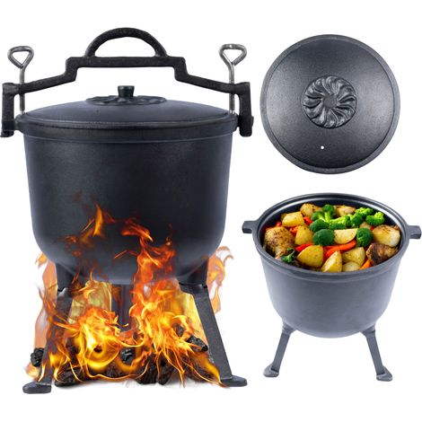 Caldero de caza, hierro fundido, olla húngara para fogata, parrilla, 10 l (1/5)
