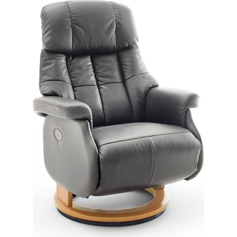 Fauteuil de relaxation électrique en cuir gris et naturel - LUMOS
