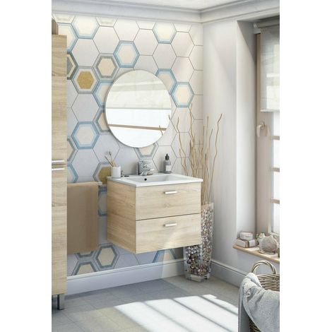 Dmora - Bajo el armario Maltby, Mueble de baño, Contenedor de lavabo, Mueble fregadero, 60x45 h50 cm, Roble (1/5)