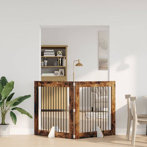 Cancello per cani pieghevole con supporti 2 pz Rovere Fumo vidaXL