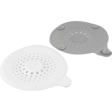 Couvercle de bonde de douche silicone ventouse anti-cheveux filtre évier baignoire cuisine 17 x 14 cm blanc gris (1/5)