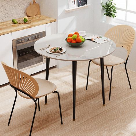 Tavolo Rotondo da Pranzo Marmo Effetto Pietra Sinterizzata Bianco 80cm (1/5)