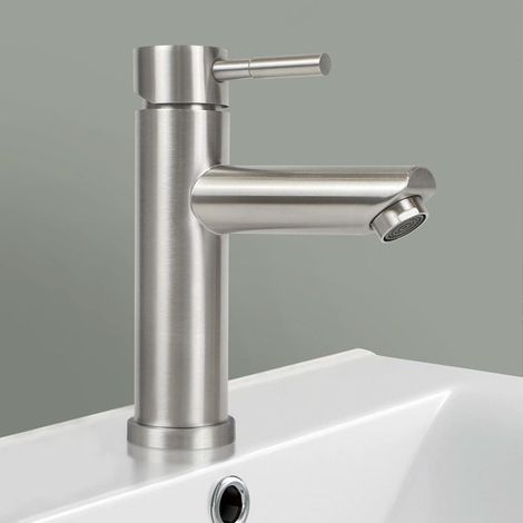 Robinet de lavabo en acier inoxydable brossé, mitigeur mélangeur eau chaude et froide haute pression pour salle de bain (1/4)