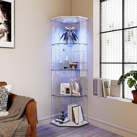 Eckvitrine Glasvitrine mit LED Beleuchtung, 4 Etagen, Sammlervitrine weiß (1/5)