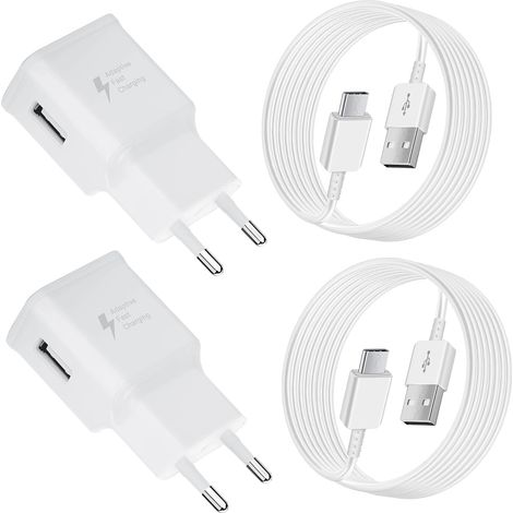 2-Pack Chargeur Type C Charge Rapide pour Samsung Galaxy A16 A13 A14 A15 A20 A23 A25 A33 A35 A40 A50 A55 A54 A53 5g S21 S20 S10 S9 S8, Chargeur Telephone Tablette Adaptateur avec 1.5m USB C Câble (1/5)