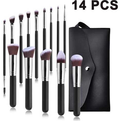 Ensemble de 14 pinceaux de maquillage synthétiques de qualité supérieure pour fond de teint, poudre, blush, correcteurs et fards à paupières. (1/5)