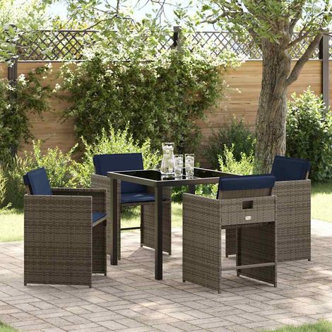 Garten Essgruppe mit Kissen 5 pcs Grau Poly-Rattan (1/5)