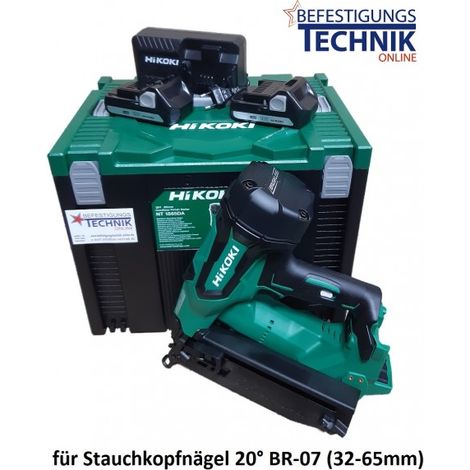 HiKOKI Akku Nagler Stiftnagler Stauchkopfnagler NT1865DA 2x3,0Ah für 20° Stauchkopfnägel BR-07"-"EN14890.3.0Ah