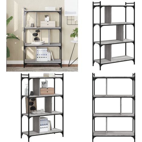 Bibliothèque à 4 niveaux sonoma gris 76x32x123 cm - Bibliothèque Murale - Bibliothèque Design - Bibliothèque Industrielle - Étagère Ouverte - Meuble Rangement - Home & Living (1/5)