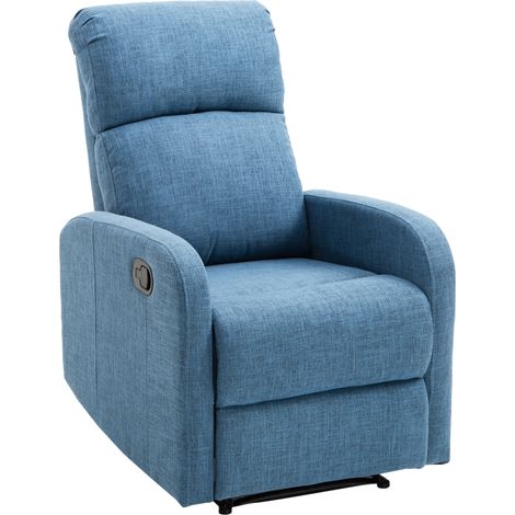 Fauteuil Relax Inclinable Manuel avec Repose-Pieds, Capacité 125kg, Tissu Lin 67x83x107cm, Bleu