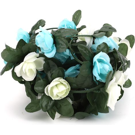 Vigne de Roses Artificielles en Tissu avec Feuilles Vertes - Décoration Murale pour Maison, Mariage et Jardin (Bleu et Blanc) (1/5)