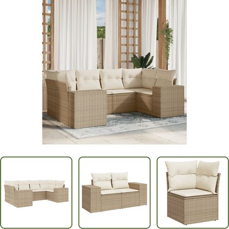 Gartensessel - 6-tlg. Garten-Sofagarnitur mit Kissen Beige Poly Rattan (1/5)