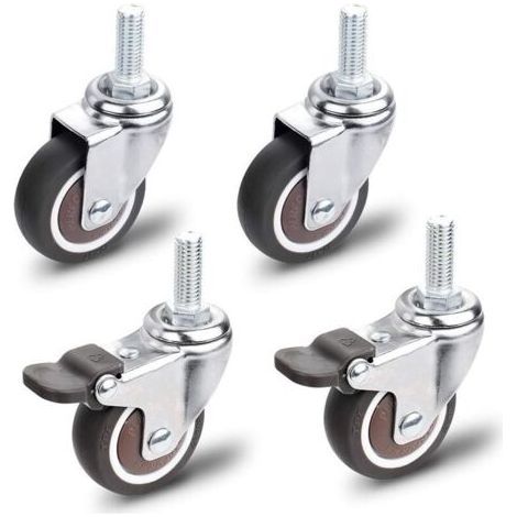 Roulettes pour Meubles, 2 Pièces Roulette Pivotante avec Frein + 2 Pièces Roulette Pivotante sans Frein, M10x25mm Universelles Roulettes pour Meubles, Capacité de Charge 40 KG par Roulettes (1/5)